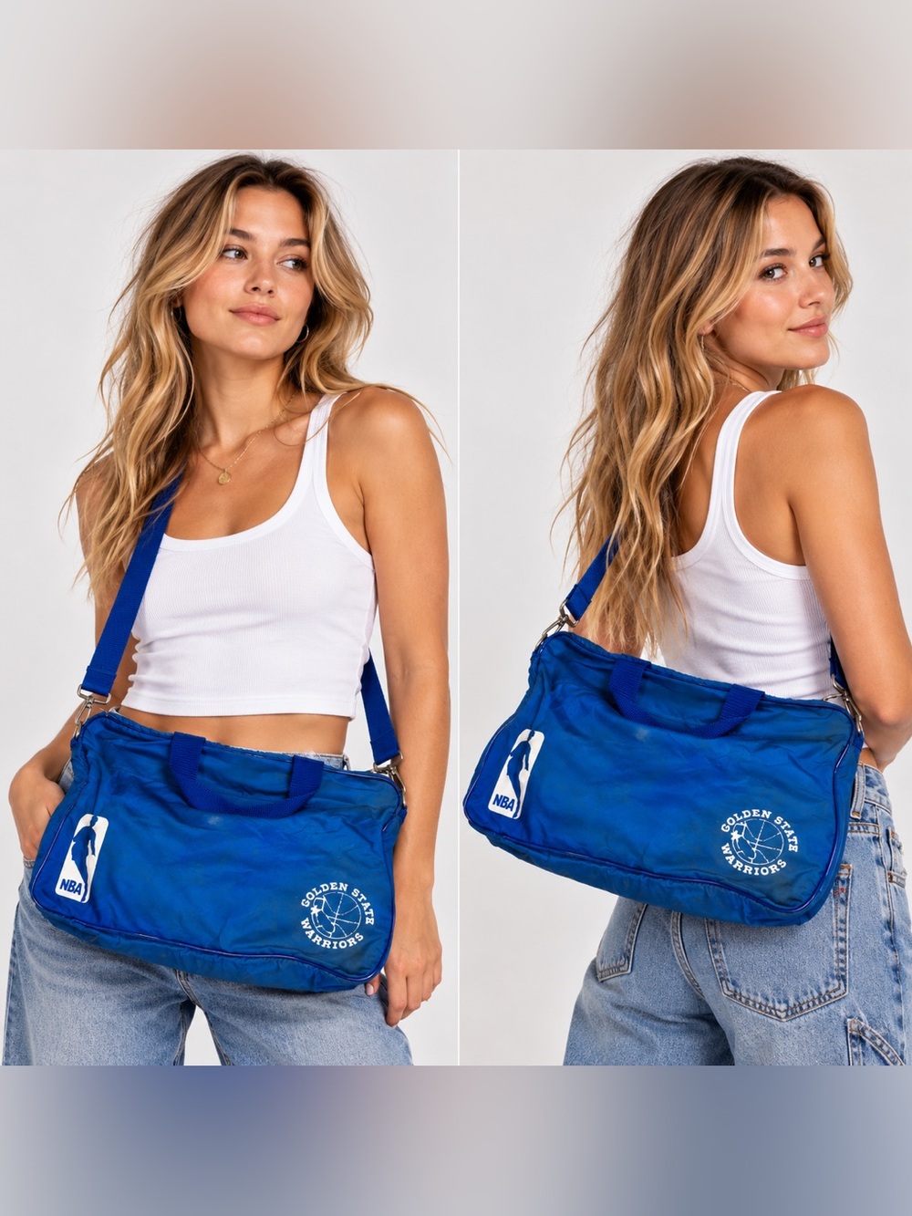 VTG 1990s Golden State Warriors NBA Basketball Blue & Gold Duffle Bag RARE.
